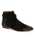 Topman Mens Black Suede Buckle Ankle Boots