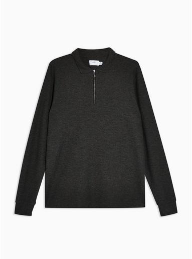 Topman Mens Grey Charcoal Gray Zip Polo