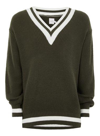 Topman Mens Ltd Khaki Cricket Jumper