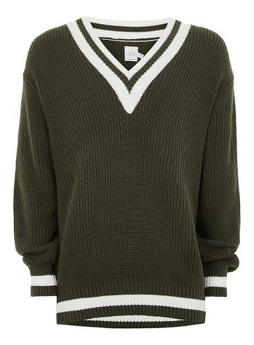 Topman Mens Ltd Khaki Cricket Jumper
