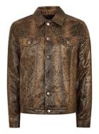 Topman Mens Brown Leather Snake Print Western Jacket