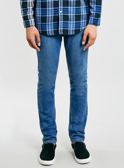 Topman Mens Blue Mid Wash Stretch Slim Jeans
