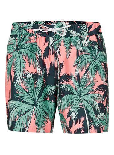 Topman Mens Pink And Green Palm Print Swim Shorts