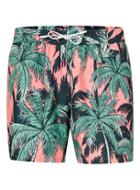 Topman Mens Pink And Green Palm Print Swim Shorts