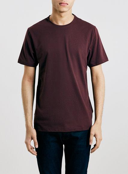 Topman Mens Red Burgundy Slim Crew T-shirt