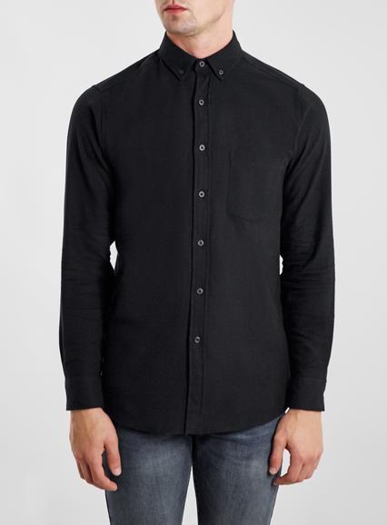 Topman Mens Black Brushed Twill Long Sleeve Casual Shirt