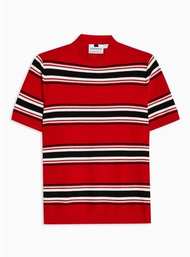 Topman Mens Red Stripe Roll Neck Jumper