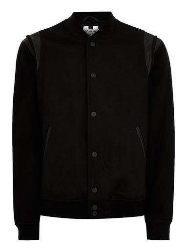 Topman Mens Black Wool Blend Varsity Jacket