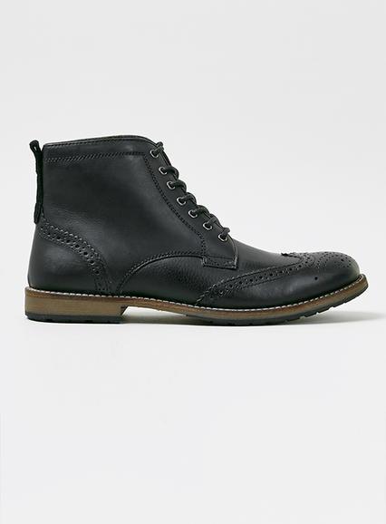 Topman Mens Black Leather Brogue Boots
