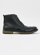 Topman Mens Black Leather Brogue Boots