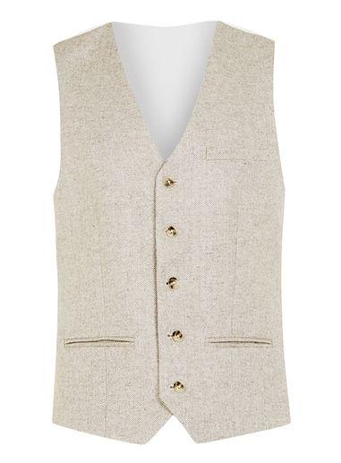 Topman Mens Stone Herringbone Suit Vest