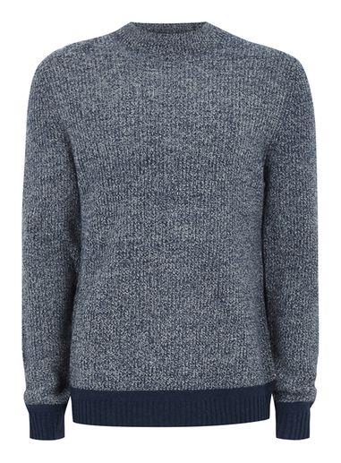 Topman Mens Blue Lambswool Twist Turtle Neck Sweater
