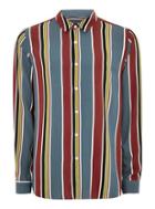 Topman Mens Multi Burgundy And Blue Stripe Long Sleeve Shirt