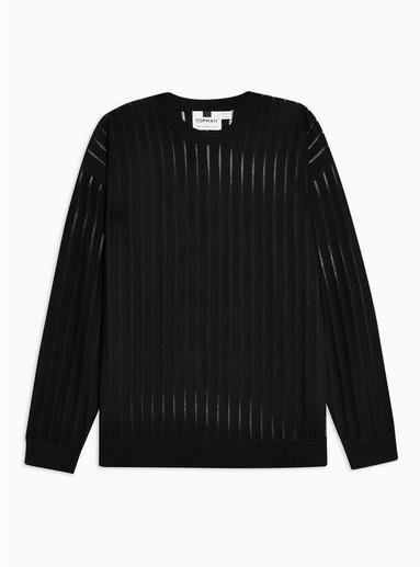 Topman Mens Black Sheer Ribbed Sweater