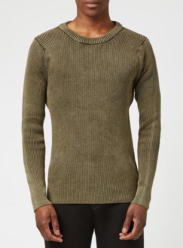 Topman Mens Green N1sq Khaki Knitted Sweatshirt*