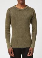 Topman Mens Green N1sq Khaki Knitted Sweatshirt*