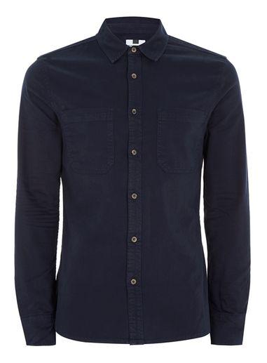 Topman Mens Cream Navy Muscle Fit Twill Shirt