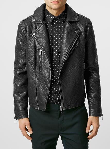 Topman Mens Washed Black Biker Jacket