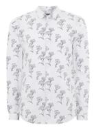 Topman Mens White Stencil Floral Long Sleeve Shirt