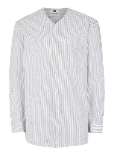Topman Mens White/grey Stripe Baseball Style Casual Shirt