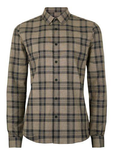 Topman Mens Beige Stone And Black Check Dress Shirt
