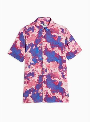 Topman Mens Pink Tie Dye Slim Shirt