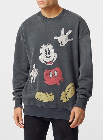 Topman Mens Black Vintage Mickey Mouse Sweatshirt