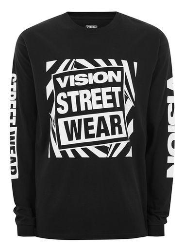 Topman Mens Vision Street Wear Black 'gator' Long Sleeve Essential T-shirt