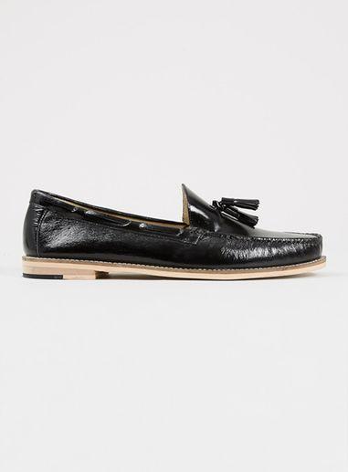 Topman Mens Black High Shine Leather Tassel Loafers