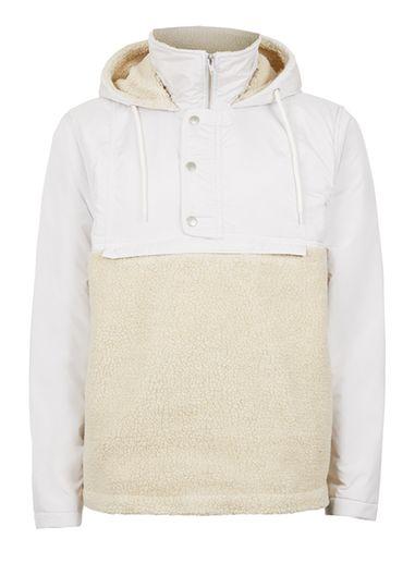 Topman Mens Brown Stone Faux Shearling Overhead Jacket