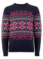 Topman Mens Blue Navy, Pink And White 'merry Xmas' Sweater
