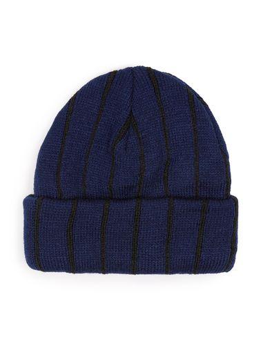 Topman Mens Blue Navy And Black Stripe Beanie