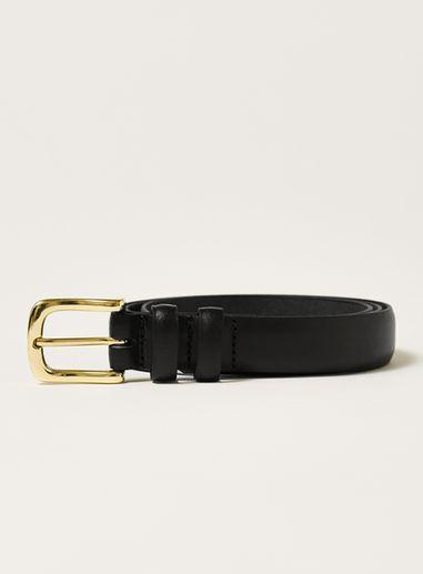 Topman Mens Black Leather Skinny Belt With Brushed Gold Detailing