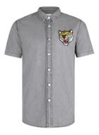 Topman Mens Grey Tiger Badge Short Sleeve Denim Shirt