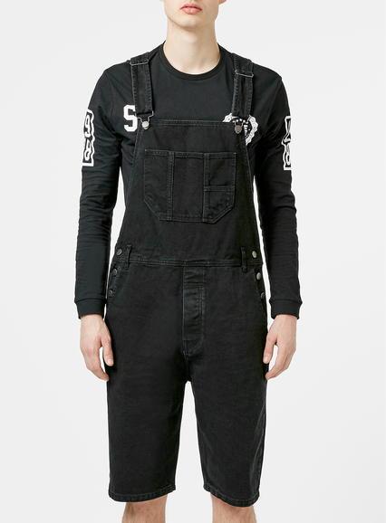 Topman Mens Black Short Leg Dungarees