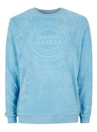 Topman Mens Nasir Mazhar X Topman Blue Towelling Sweatshirt