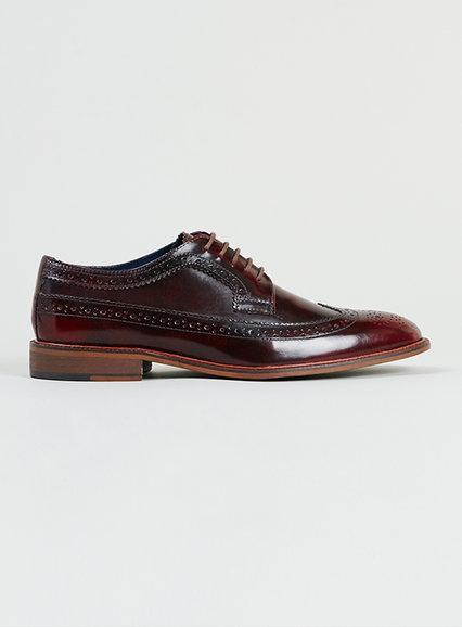 Topman Mens Red Delta Longwing Burgundy Leather Brogues