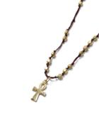 Topman Mens Brown Cross Beaded Cross Necklace