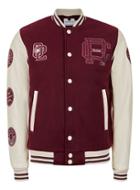 Topman Mens Red Burgundy Badged Varsity Bomber Jacket
