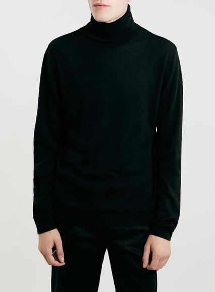 Topman Mens Grey Black Turtle Neck Sweater