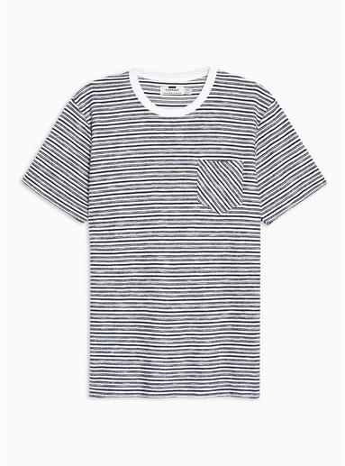 Topman Mens Navy And White Towelling Stripe T-shirt