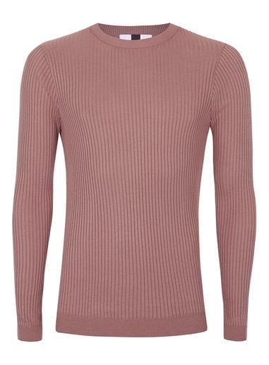 Topman Mens Pink Ribbed Muscle Fit Sweater