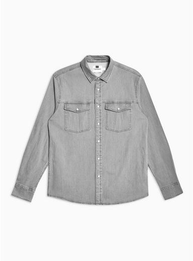 Topman Mens Grey Western Slim Shirt