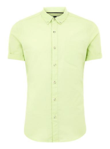 Topman Mens Lime Green Oxford Short Sleeve Shirt