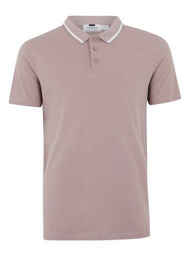 Topman Mens Navy Pink Muscle Short Sleeve Polo