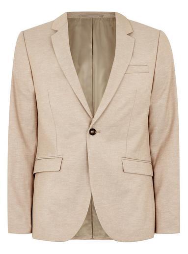 Topman Mens Beige Stone Neppy Skinny Suit Jacket