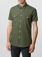 Topman Mens Green Khaki Double Pocket Poplin Short Sleeve Casual Shirt