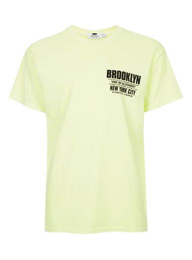 Topman Mens Neon Yellow Brooklyn T-shirt