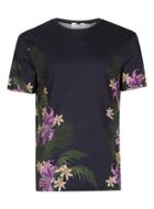 Topman Mens Black Floral Hem T-shirt