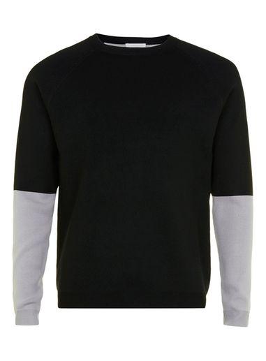 Topman Mens Premium Black And Grey Colour Block Sweater